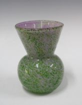 Scottish art glass vase, possibly Monart of waisted form, lilac ground with green flecks, 13 x 19cm.