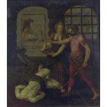 The beheading of St. John the Baptist, oil on board, apparently unsigned, framed. 21 x 24cm