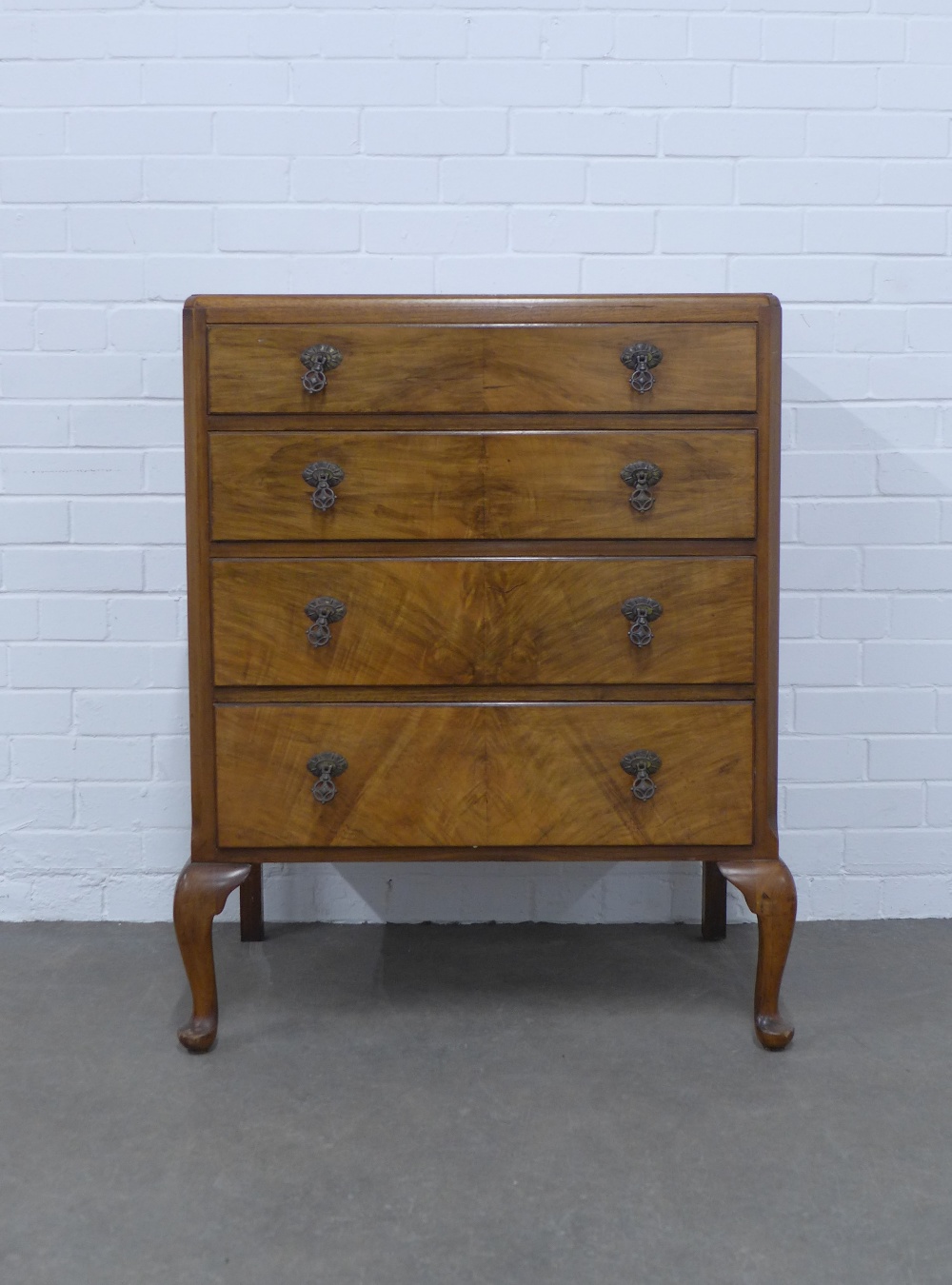 Early 20th century mahogany chest with four graduating long drawers, on cabriole legs, 80 x 98 x - Image 2 of 3
