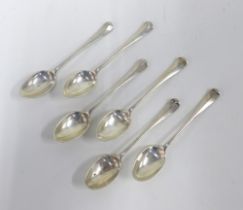 Set of six Edwardian silver teaspoons, rattial bowls, Sheffield 1909 (6)