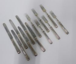 Set of six silver knives and forks, makers mark for Moses Brent, London circa 1812 (12)