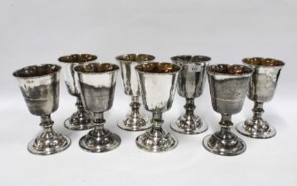 Set of eight large silver plated ecclesiastical communion chalice goblets, (8) 13 x 22cm.