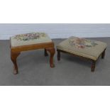 Two footstools, one stamped "The Needlewoman Shop, 146 - 148 Regent Street, London W1". London. 43 x