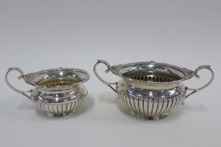 Victorian silver sugar bowl and cream jug, Walker & Hall, Sheffield 1899 (2)