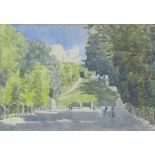 Early 20th century watercolour of park in summer, signed indistinctly with a monogram bottom