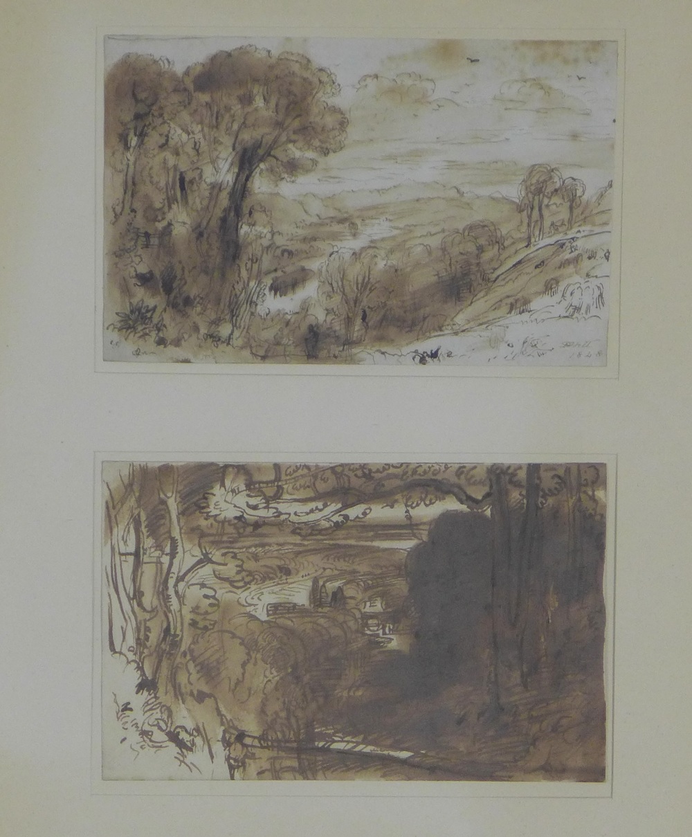 DAVID OCTAVIUS HILL, RSA (British, 1802-1870) Two untitled river scene ink and wash sketches, one
