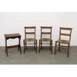 Set of three church chairs together with a Gothic style organists stool. (4)