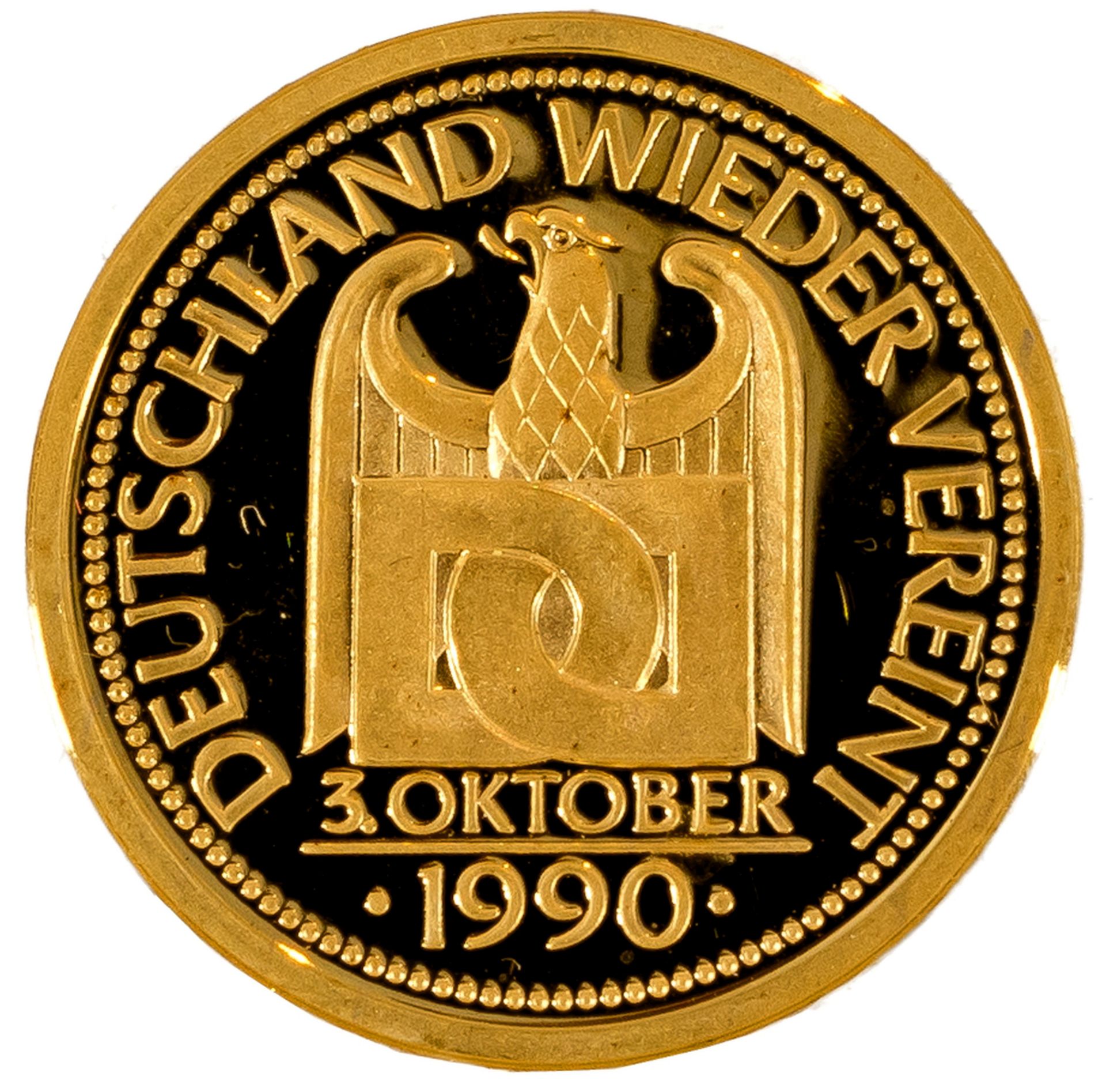 Feingoldmedaille der BRD auf die Wiedervereinigung vom 3. Oktober 1990 - Image 2 of 3