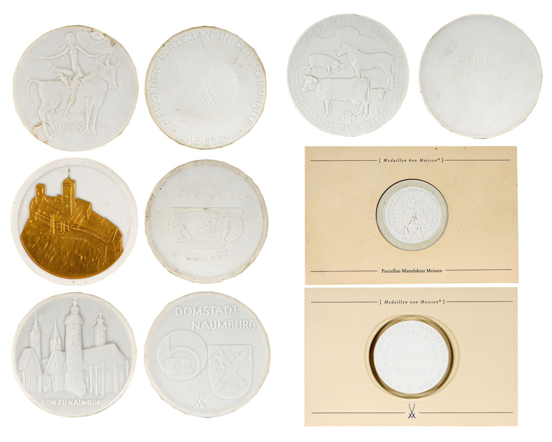 Meissen, Porzellan-Manufaktur | Konvolut von 5 Porzellan-Medaillen: