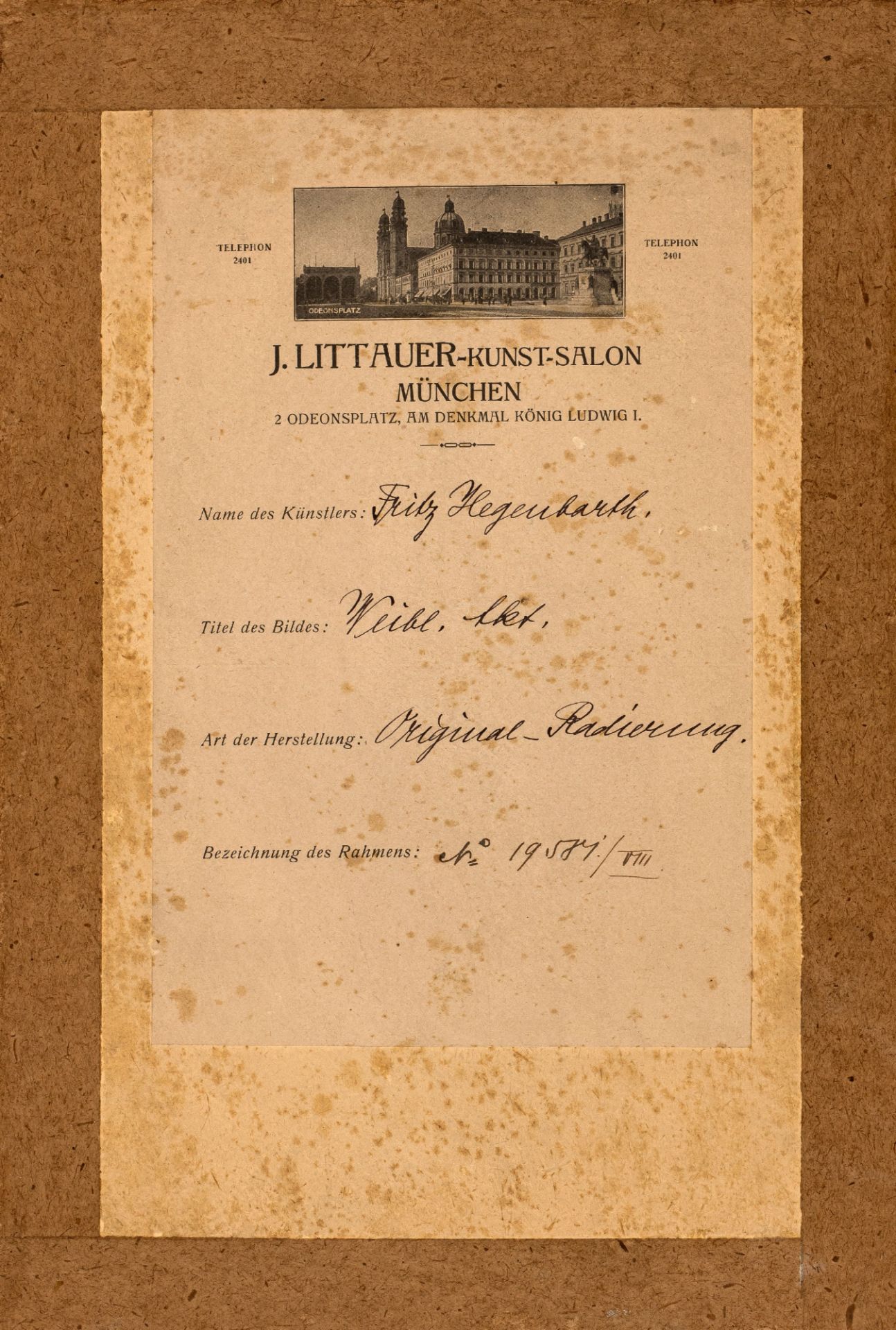 Hegenbart, Fritz | 1864 Salzburg, Österreich - 1943 Bayrisch Gmain - Bild 2 aus 2