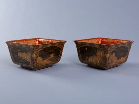 A PAIR OF LACQUER BOWLS