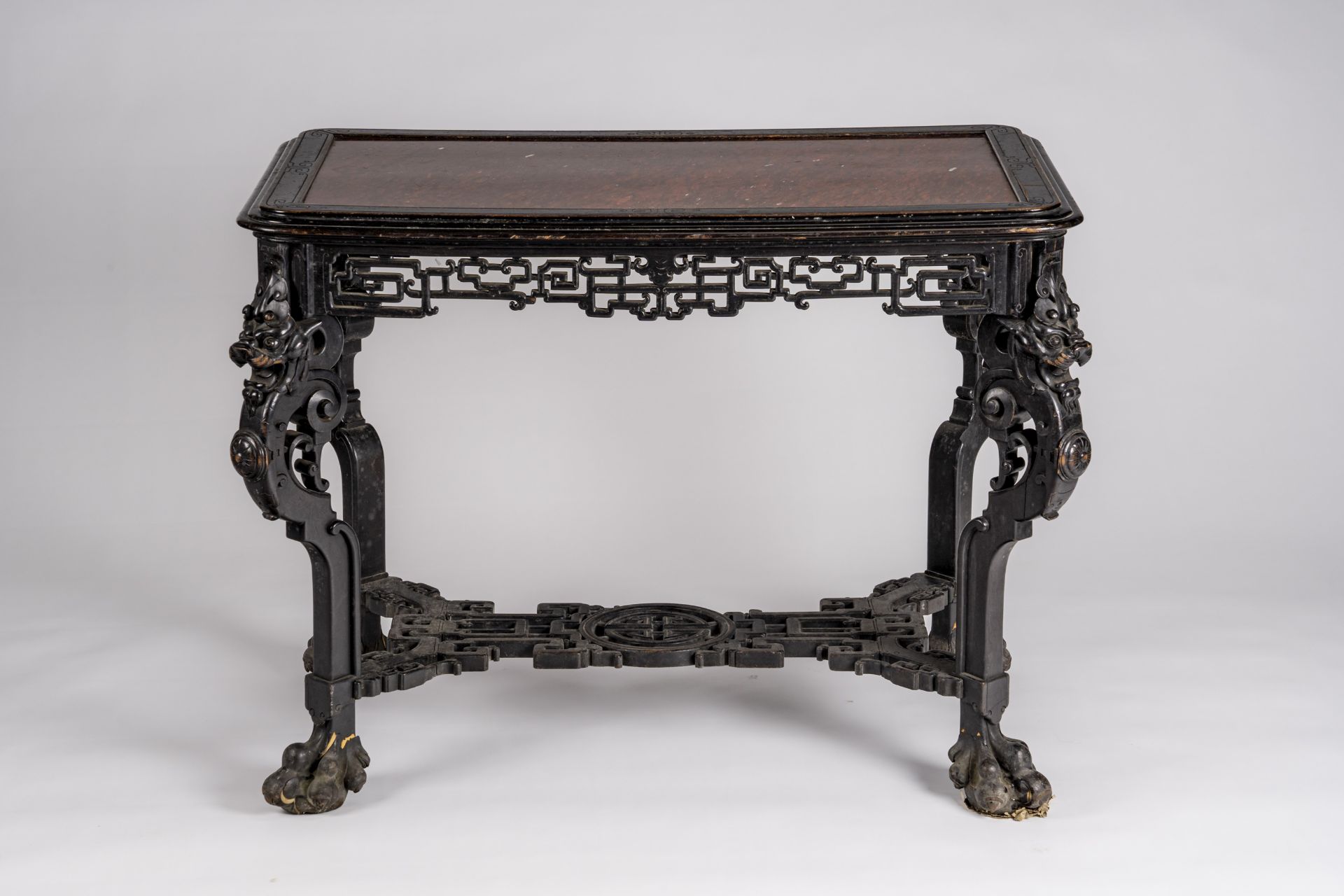 A LACQUERED HONGMU WOOD AND STONE CONSOLE TABLE, QING DYNASTY - Image 3 of 13