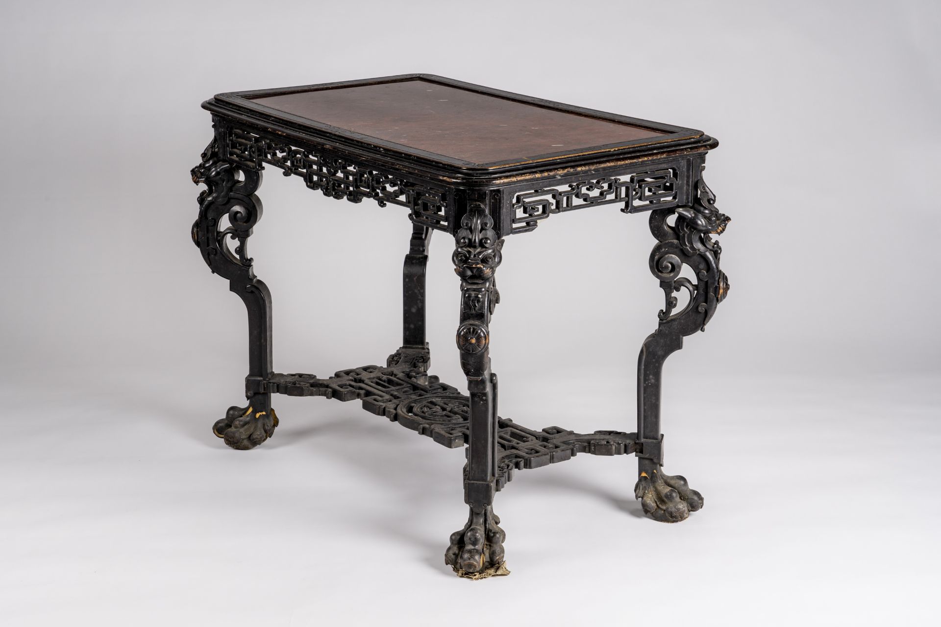 A LACQUERED HONGMU WOOD AND STONE CONSOLE TABLE, QING DYNASTY - Image 6 of 13