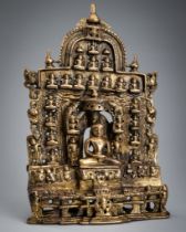 A BRONZE JAIN TIRTHANKARA SHRINE, 19TH CENTURY