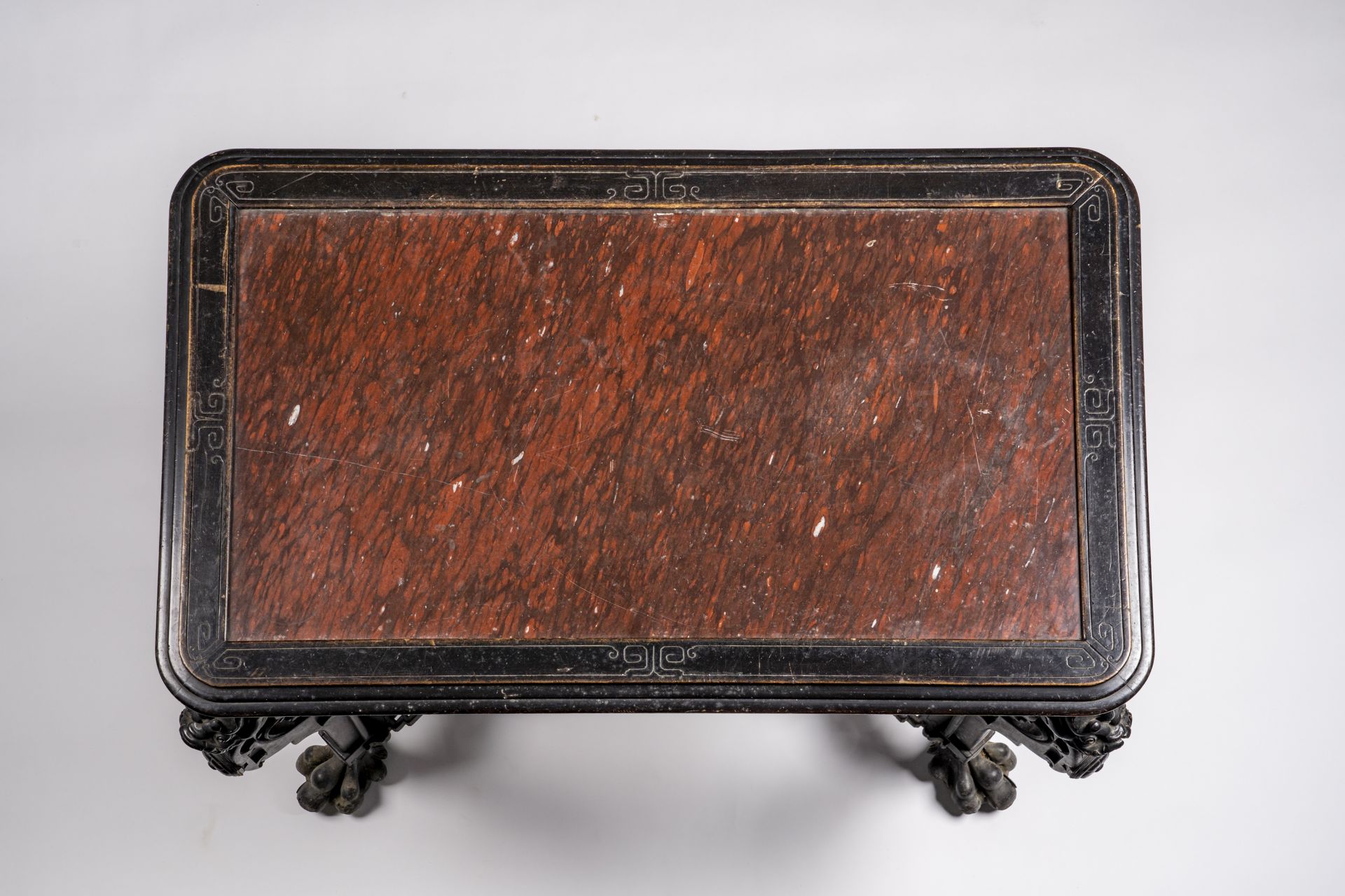 A LACQUERED HONGMU WOOD AND STONE CONSOLE TABLE, QING DYNASTY - Image 9 of 13