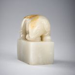 A PALE CELADON JADE 'ELEPHANT' SEAL, QING DYNASTY