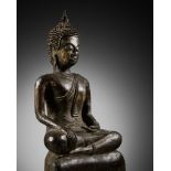 A BRONZE FIGURE OF BUDDHA SHAKYAMUNI, NORTHERN THAILAND, 17TH CENTURY