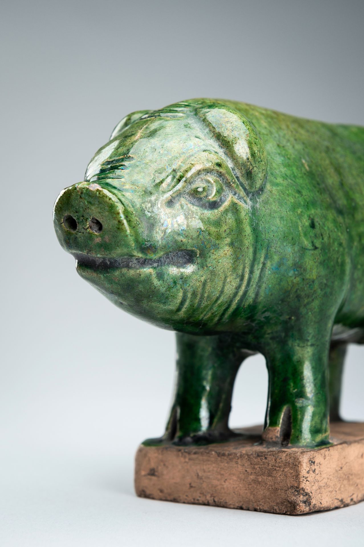 AN EMERALD-GREEN GLAZED POTTERY PIG, MING DYNASTY - Bild 4 aus 14