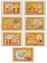 A GROUP OF SEVEN INDIAN MINIATURE PAINTINGS FROM THE LIFE OF LORD KRISHNA