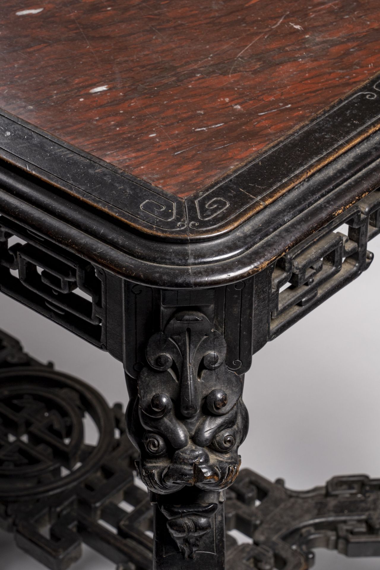 A LACQUERED HONGMU WOOD AND STONE CONSOLE TABLE, QING DYNASTY - Image 11 of 13