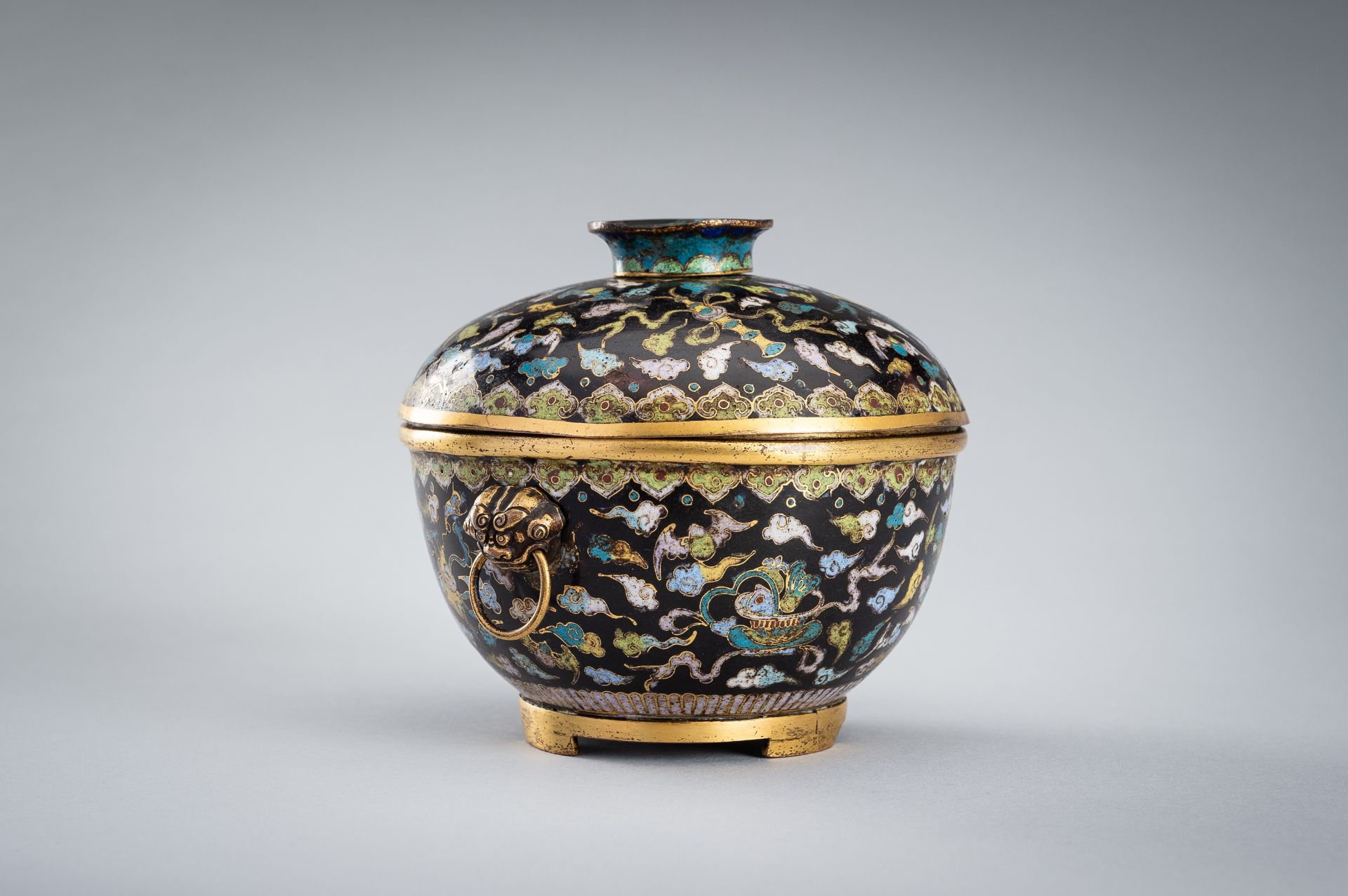 A CLOISONNE ENAMEL 'EIGHT DAOIST EMBLEMS' JAR AND COVER, QING DYNASTY - Image 5 of 14