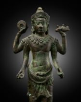 A BRONZE FIGURE OF VISHNU, ANGKOR PERIOD