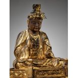 A GILT WOOD FIGURE OF KANNON BOSATSU