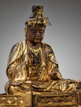 A GILT WOOD FIGURE OF KANNON BOSATSU