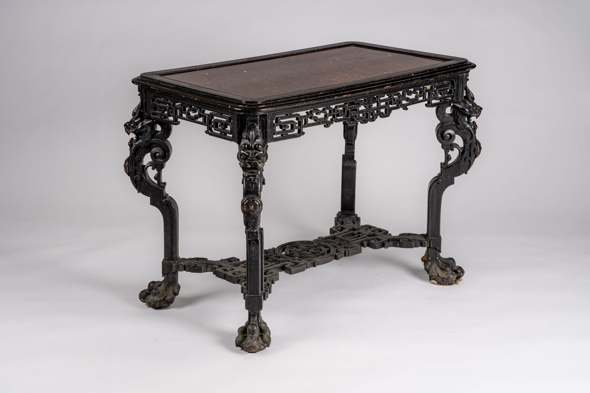A LACQUERED HONGMU WOOD AND STONE CONSOLE TABLE, QING DYNASTY - Image 10 of 13