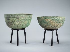 A PAIR OF BRONZE BOWLS, ANGKOR PERIOD, 10TH-12TH CENTURY