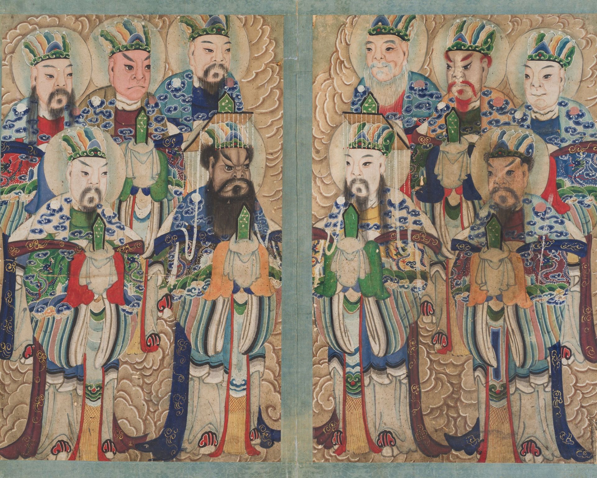 TWO PAINTING FRAGMENTS OF ATTENDANTS AT THE WATER-LAND RITUAL, QING DYNASTY