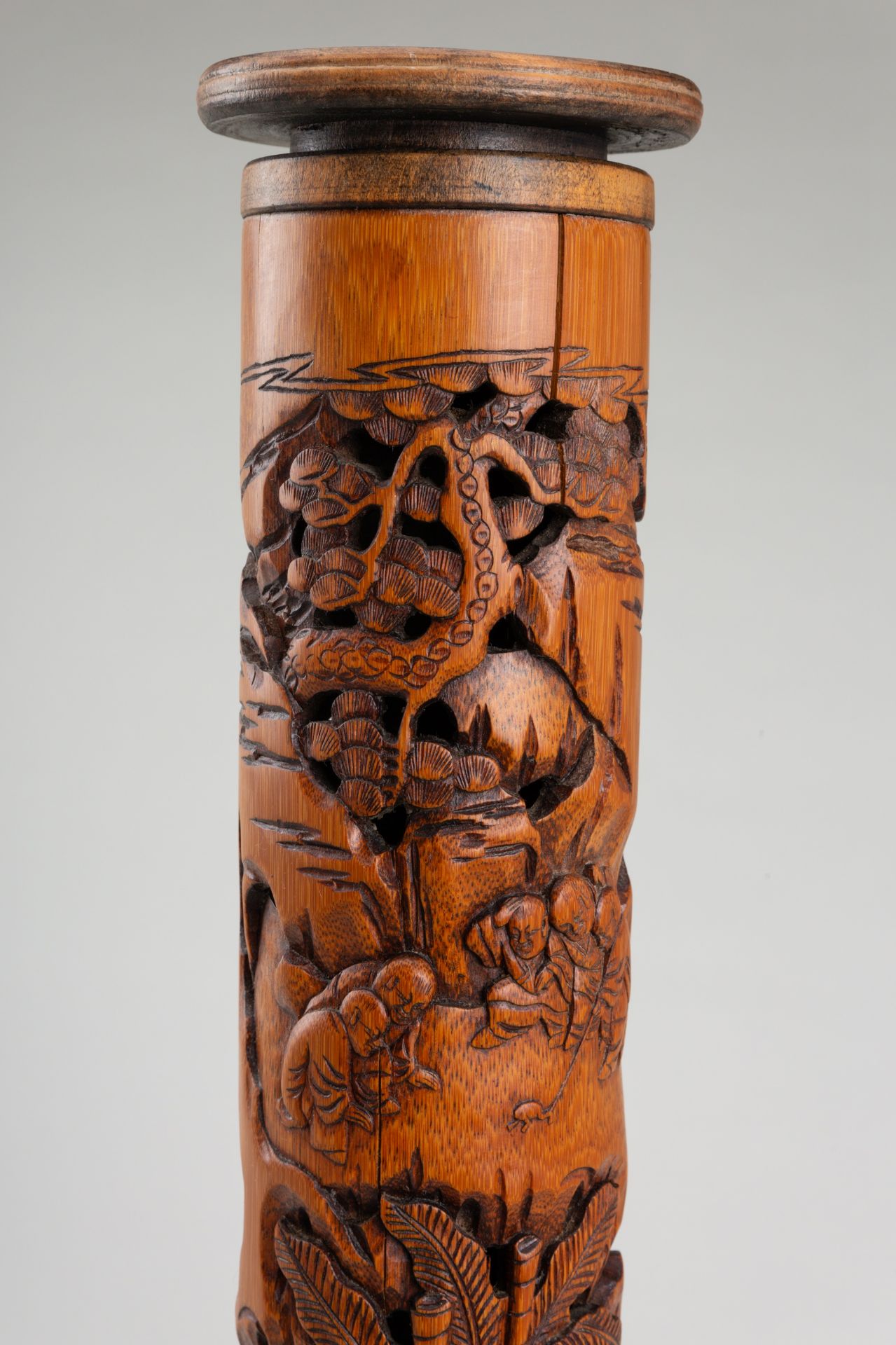 TWO BAMBOO 'BOYS AT PLAY' INCENSE HOLDERS, QING DYNASTY - Image 6 of 12