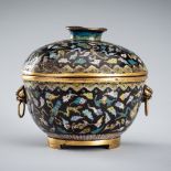 A CLOISONNE ENAMEL 'EIGHT DAOIST EMBLEMS' JAR AND COVER, QING DYNASTY