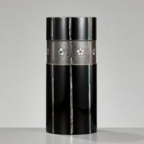 SHIMANO SANSHU: A FINE MOTHER-OF-PEARL INLAID BLACK-LACQUER VASE