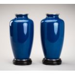A PAIR OF ANDO STYLE BLUE CLOISONNE VASES