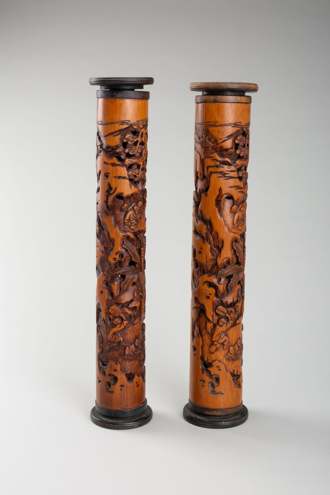 TWO BAMBOO 'BOYS AT PLAY' INCENSE HOLDERS, QING DYNASTY - Image 4 of 12