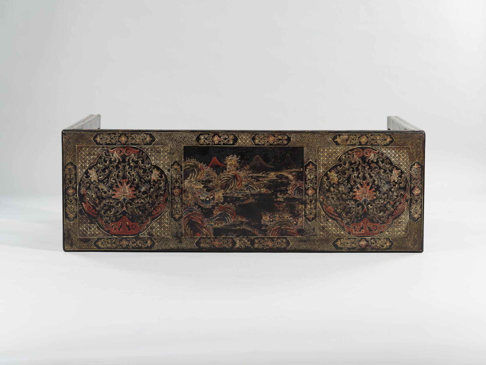 A LACQUERED ALTAR TABLE AND TWO STOOLS, QING DYNASTY - Image 2 of 10
