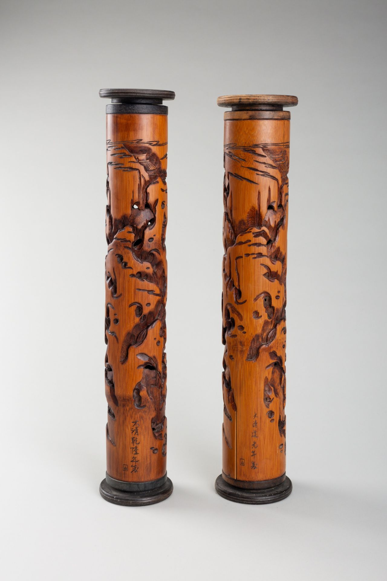 TWO BAMBOO 'BOYS AT PLAY' INCENSE HOLDERS, QING DYNASTY - Image 3 of 12