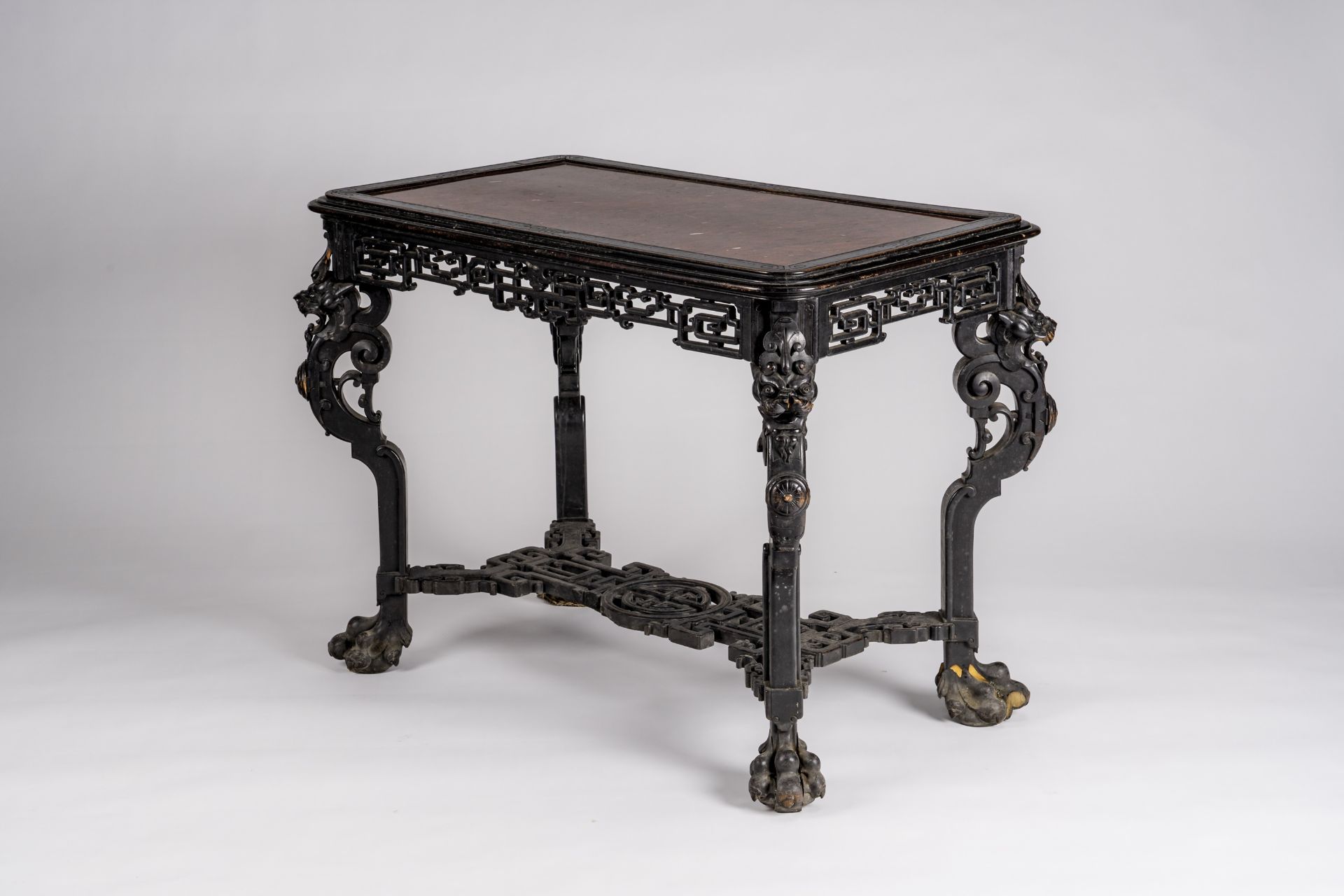 A LACQUERED HONGMU WOOD AND STONE CONSOLE TABLE, QING DYNASTY - Image 7 of 13