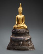 A THAI GOLD AND SILVER FOIL FIGURE OF BUDDHA SHAKYAMUNI, 19th CENTURY