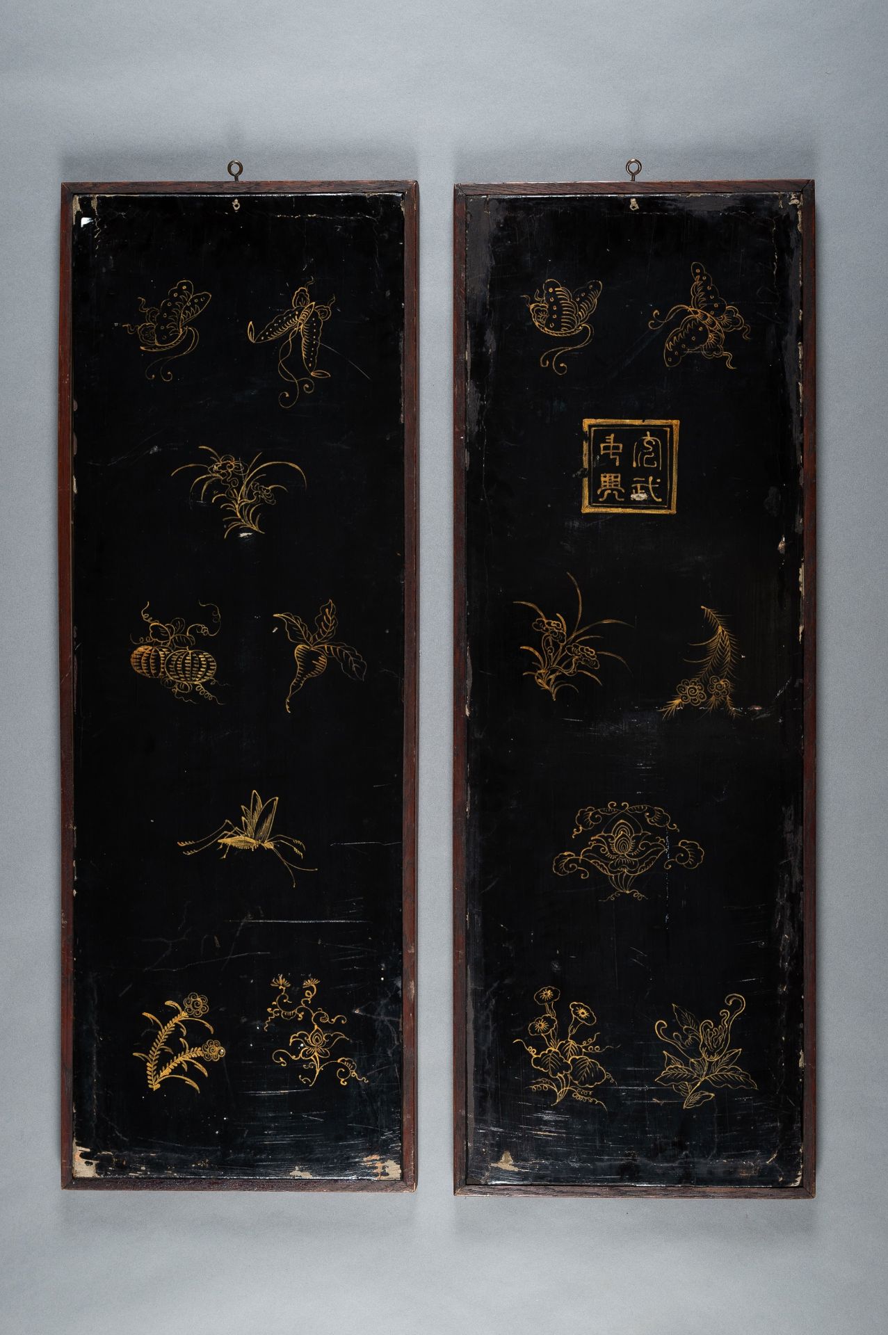 A PAIR OF INLAID LACQUERD WOOD PANELS, LATE QING - Image 15 of 16