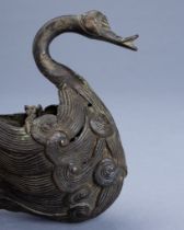 A BRONZE GOOSE-FORM INCENSE BURNER, 18TH-19TH CENTURY