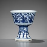 A BLUE AND WHITE 'LANCA' STEM CUP, DAOGUANG MARK AND PERIOD