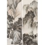 A PAIR OF PAINTINGS DEPICTING WATERFALLS