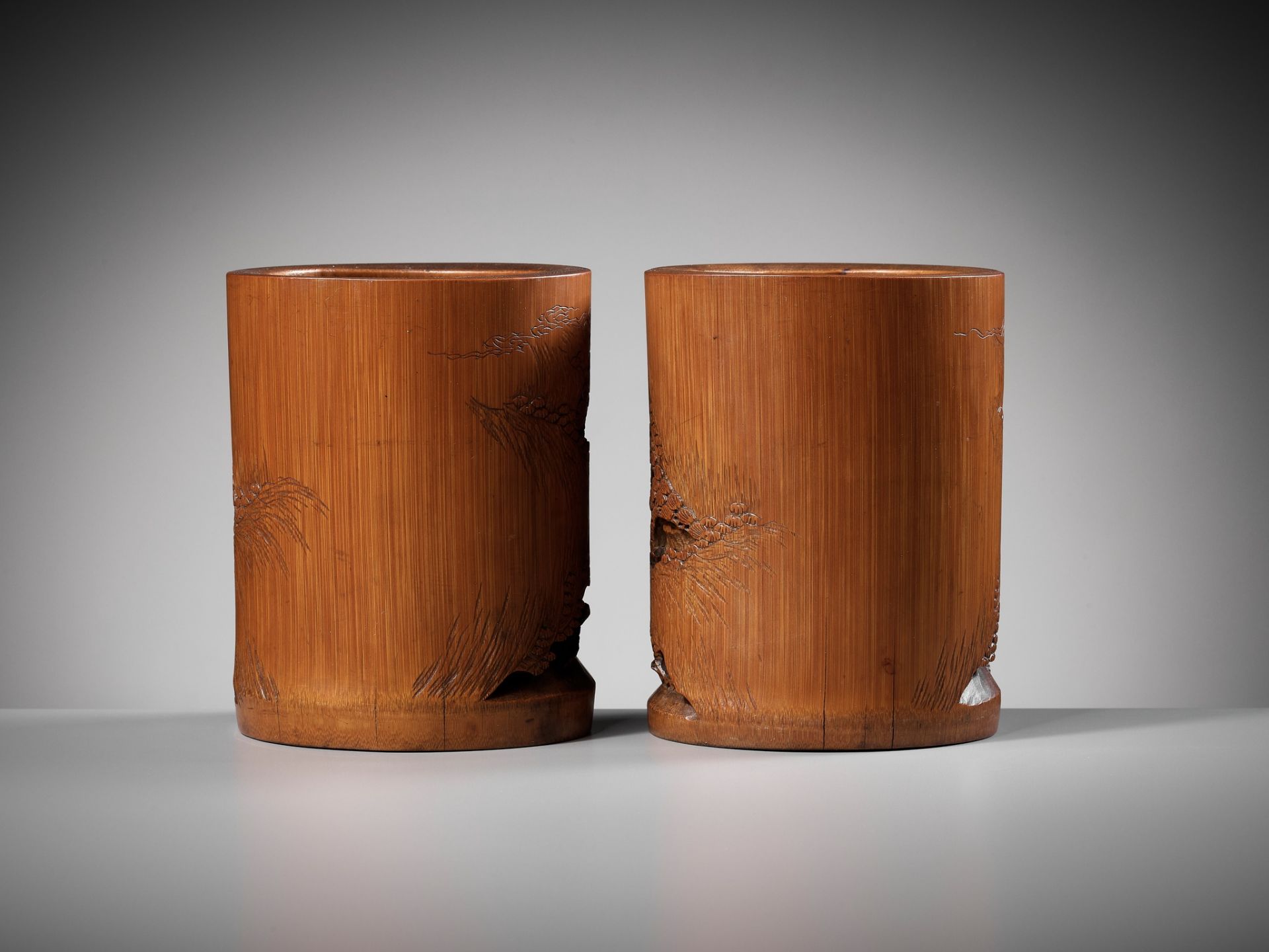A PAIR OF BAMBOO 'OX-HERD' BRUSHPOTS, BITONG, QING DYNASTY - Image 9 of 13