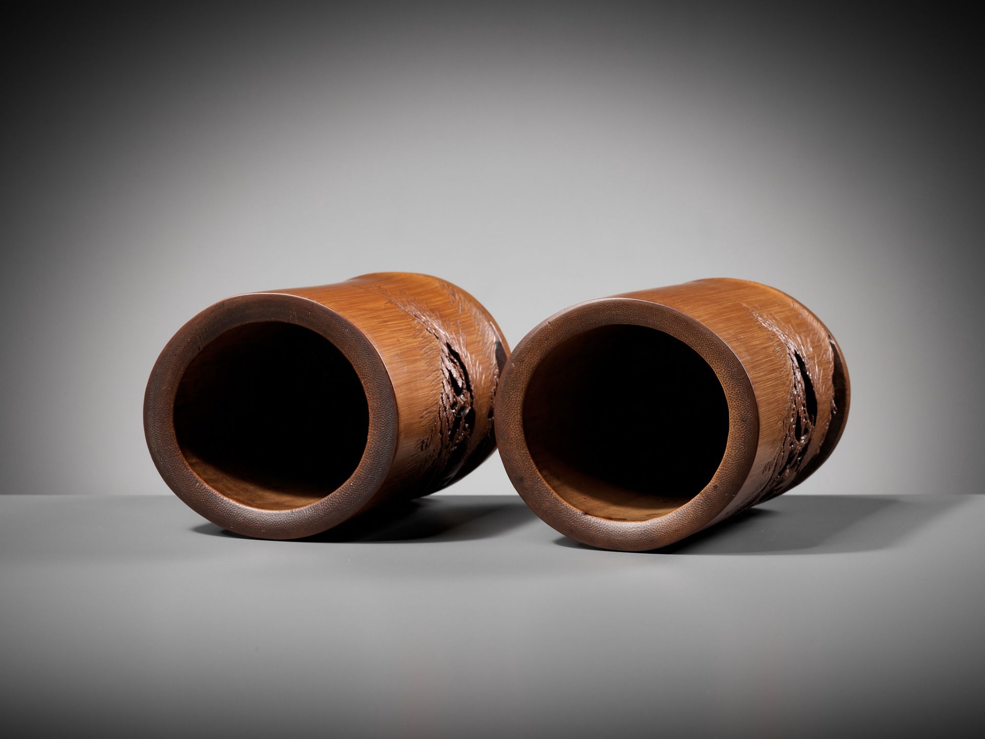 A PAIR OF BAMBOO 'OX-HERD' BRUSHPOTS, BITONG, QING DYNASTY - Image 11 of 13