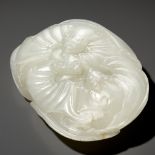 A RARE AND FINE WHITE JADE 'FIVE BATS' (WUFU) WEIGHT, 18TH CENTURY