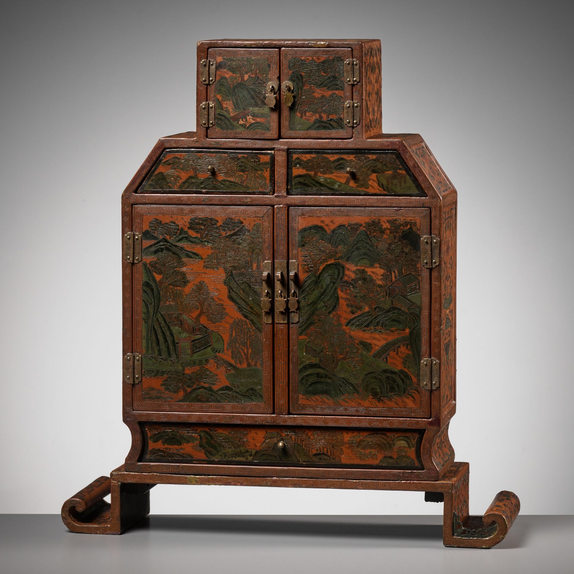 A TIANQI AND QIANGJIN LACQUER CABINET, QIANLONG TO JIAQING PERIOD