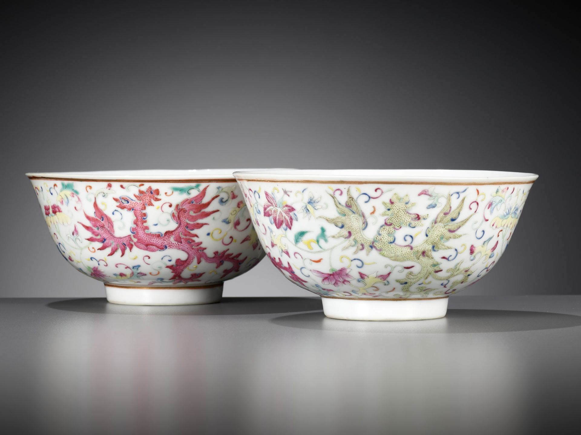 A PAIR OF FAMILLE-ROSE 'PHOENIX' BOWLS, GUANGXU MARK AND PERIOD