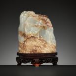 A CELADON AND RUSSET JADE MINIATURE MOUNTAIN, QING DYNASTY
